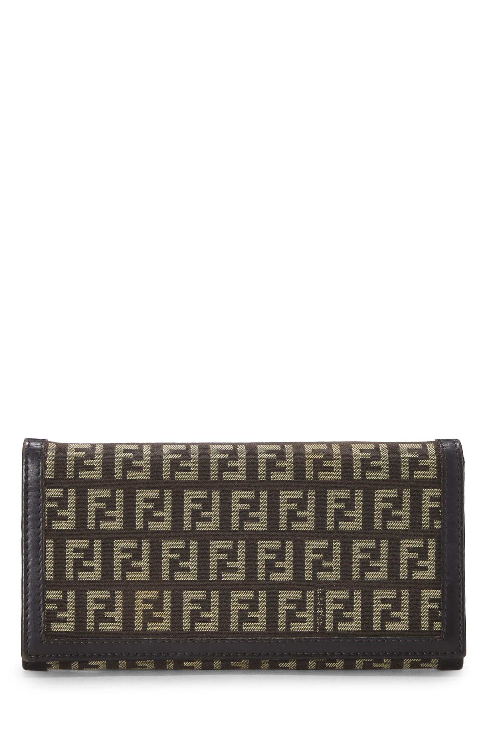 Fendi,  Brown Zucchino Canvas Long Wallet, Brown