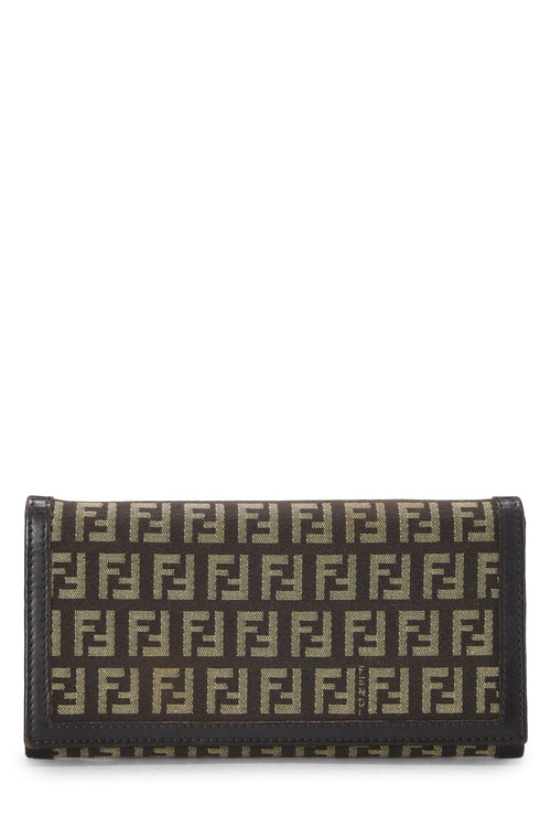 Fendi,  Brown Zucchino Canvas Long Wallet, Brown