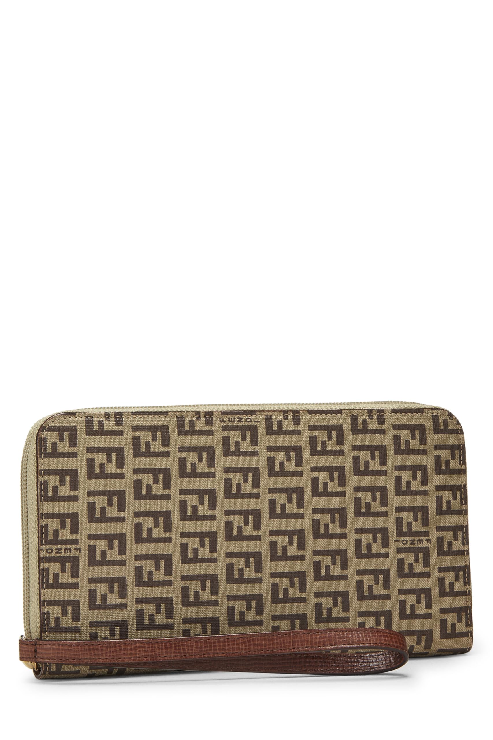 Fendi,  Brown Zucchino Coated Canvas Zip Around Wallet, Brown