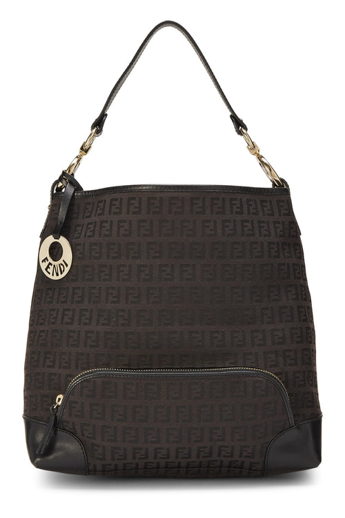 Fendi,  Black Zucchino Canvas Hobo, Black