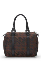 Fendi,  Brown & Black Zucchino Canvas Boston Bag Mini, Brown