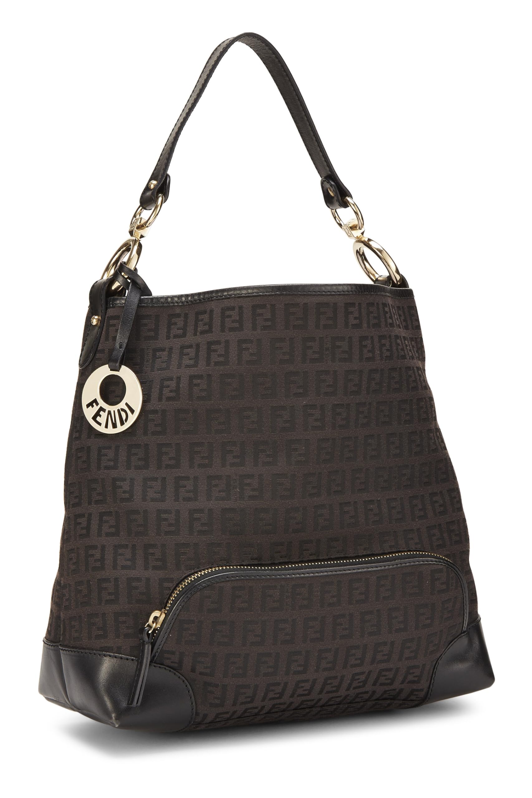 Fendi,  Black Zucchino Canvas Hobo, Black
