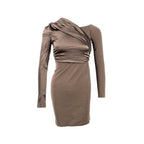 FENDI Size 38 OPERATOR Off-shoulder Wool / Polyamide Dress Brown
