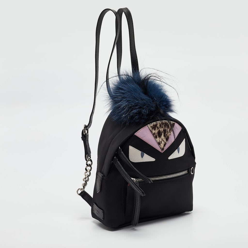 Fendi Black Nylon And Leather Mini Monster Eye Backpack