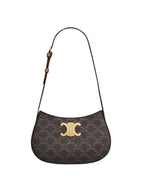 CELINE Tilly Triomphe Medium Canvas Calfskin Shoulder Bag Tan