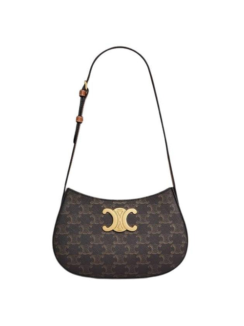 CELINE Tilly Triomphe Medium Canvas Calfskin Shoulder Bag Tan
