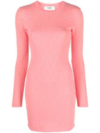 Fendi FF motif round neck knit short dress pink