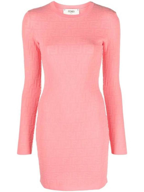 Fendi FF motif round neck knit short dress pink