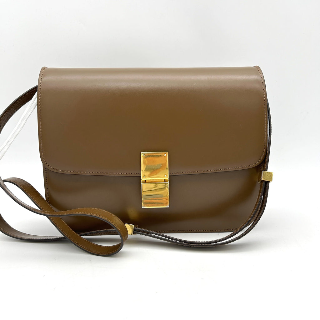 CELINE Box Calfskin Medium Classic Box Flap Bag Camel LA39210
