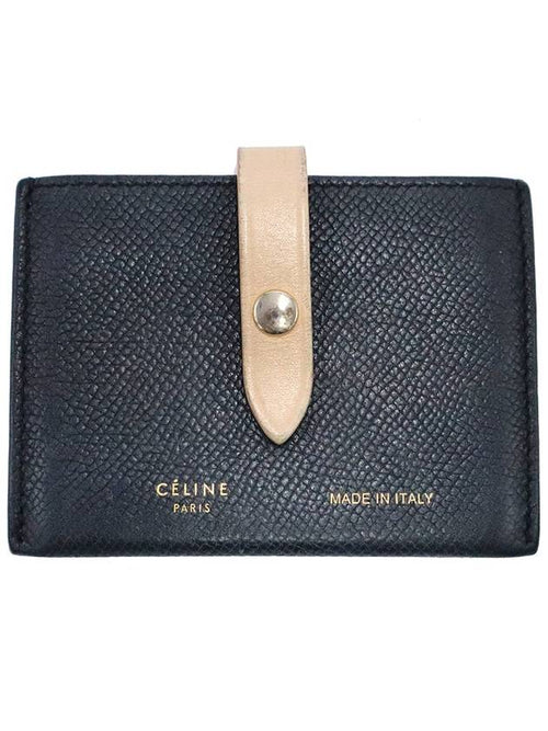 CELINE Celine 10A573A15 07DN Dark Navy Color Grain Calfskin Accordion Strap Card Wallet