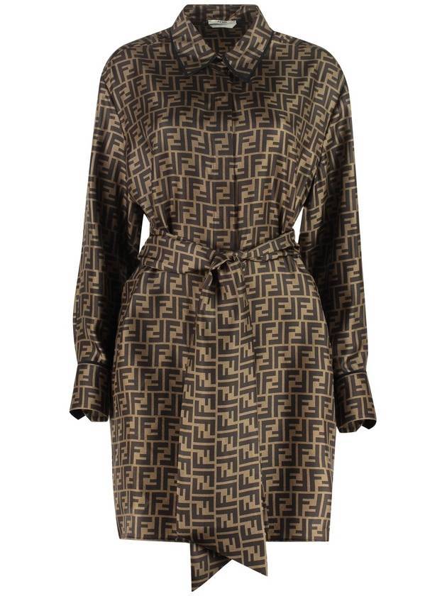 Fendi Twill Short Dress Brown