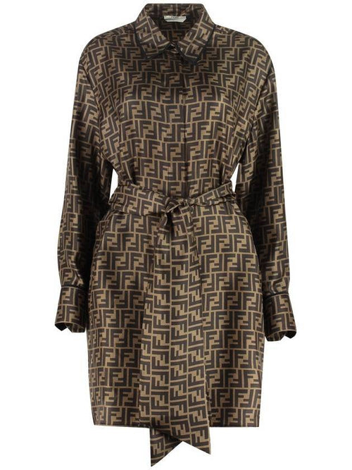Fendi Twill Short Dress Brown