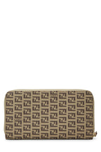 Fendi,  Brown Zucchino Coated Canvas Zip Around Wallet, Brown