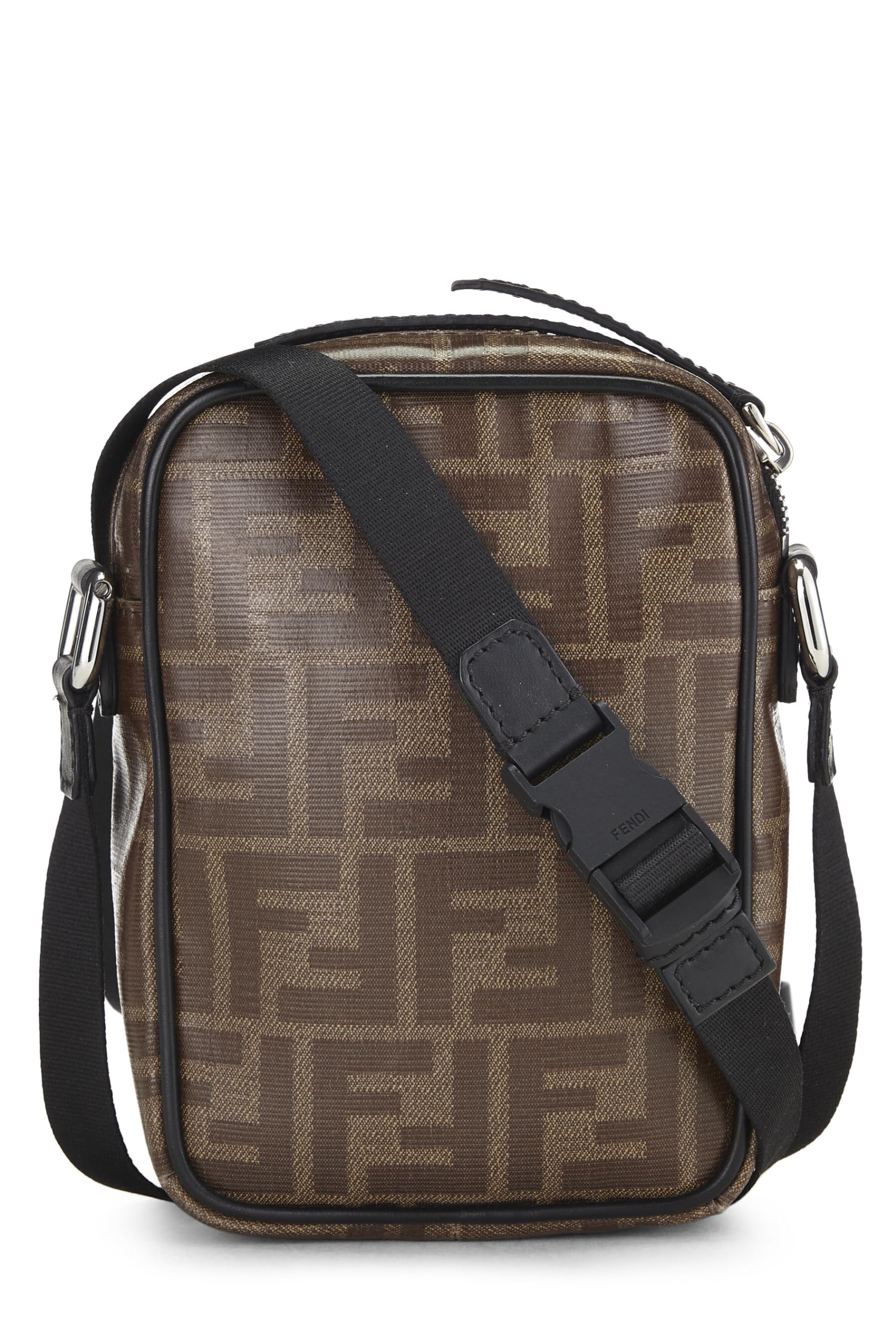 Fendi,  Black & Brown Zucca Coated Canvas Crossbody Bag, Black