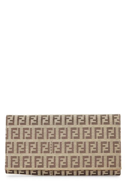 Fendi,  Beige Zucchino Canvas Contential Wallet, Beige