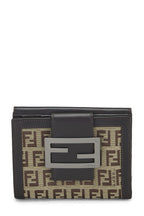 Fendi,  Brown Zucchino Canvas Compact Wallet, Brown