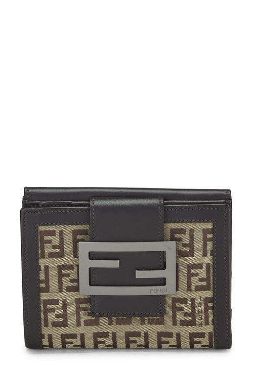 Fendi,  Brown Zucchino Canvas Compact Wallet, Brown