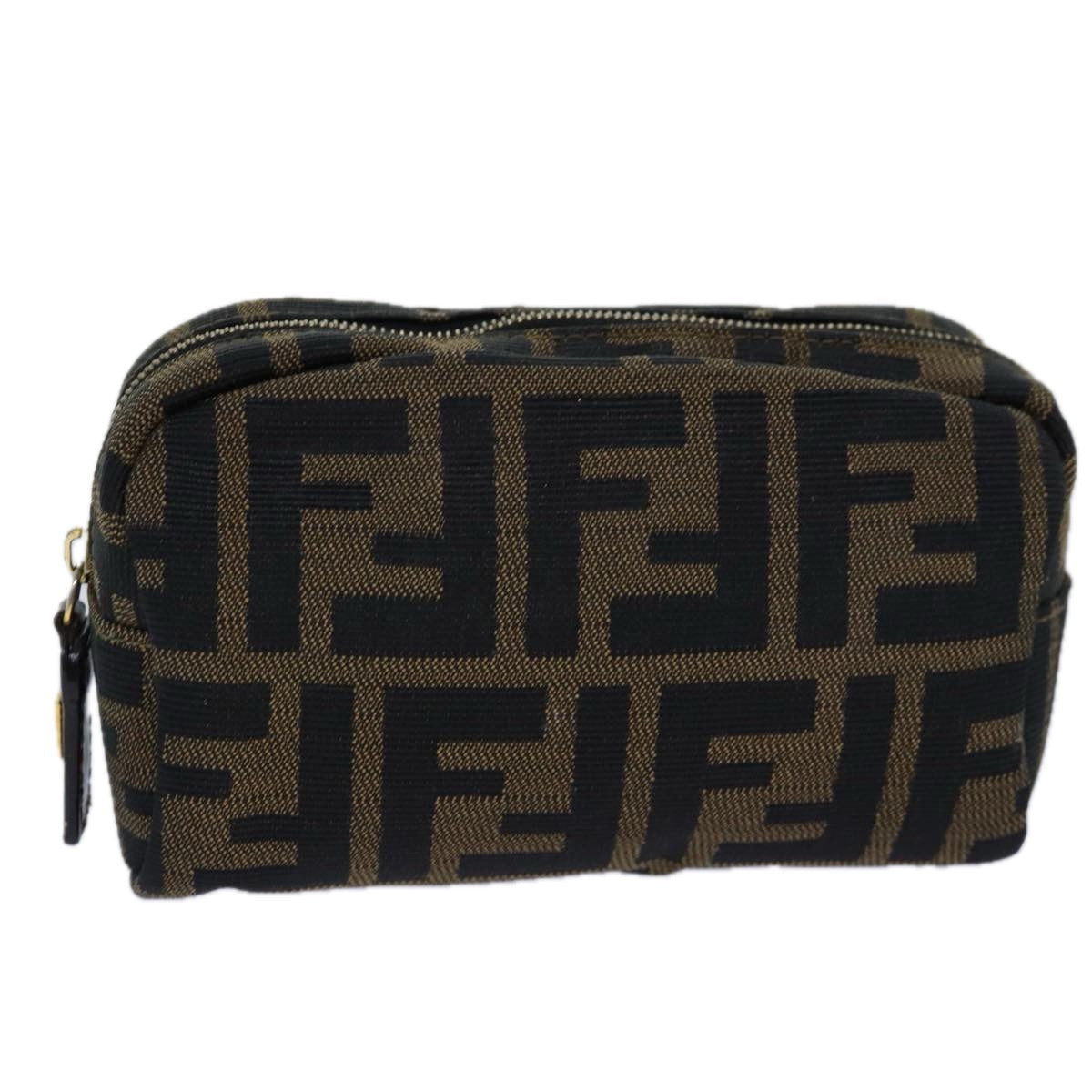FENDI Zucca Canvas Pouch Brown Black gold82115