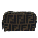 FENDI Zucca Canvas Pouch Brown Black gold82115
