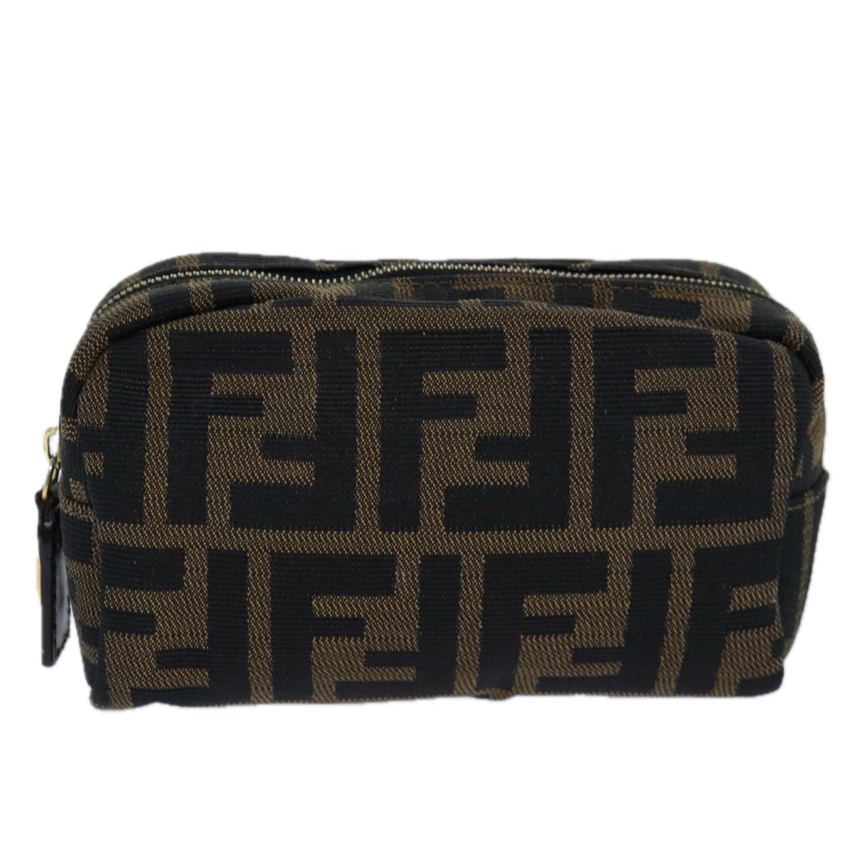 FENDI Zucca Canvas Pouch Brown Black gold82115