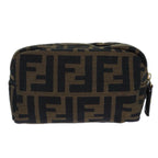FENDI Zucca Canvas Pouch Brown Black gold82115