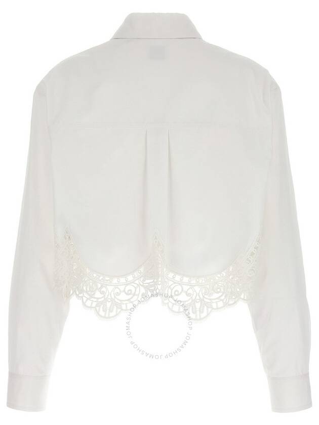Burberry Women's Macrame Lace Hem Cropped Cotton Shirt Uptic White