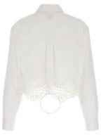 Burberry Women's Macrame Lace Hem Cropped Cotton Shirt Uptic White