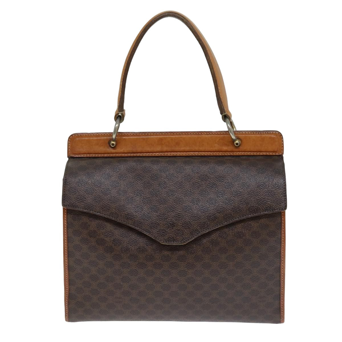 CELINE Macadam Canvas Hand Bag PVC Leather 2way Brown Auth 82218