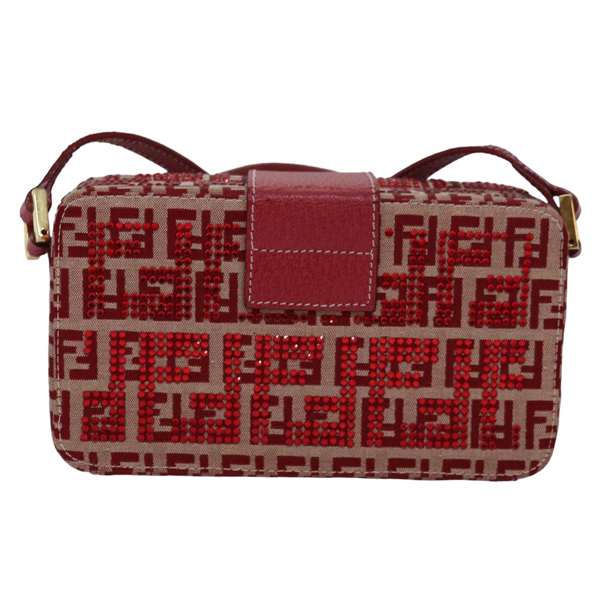 FENDI Mamma Baguette Shoulder Bag Beads Zucchino Canvas Red82244