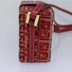 FENDI Mamma Baguette Shoulder Bag Beads Zucchino Canvas Red82244