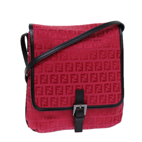 FENDI Zucchino Canvas Shoulder Bag Red 8BT05282253