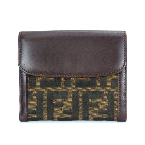 Fendi Bifold Wallet Zucca Canvas Calfskin Brown