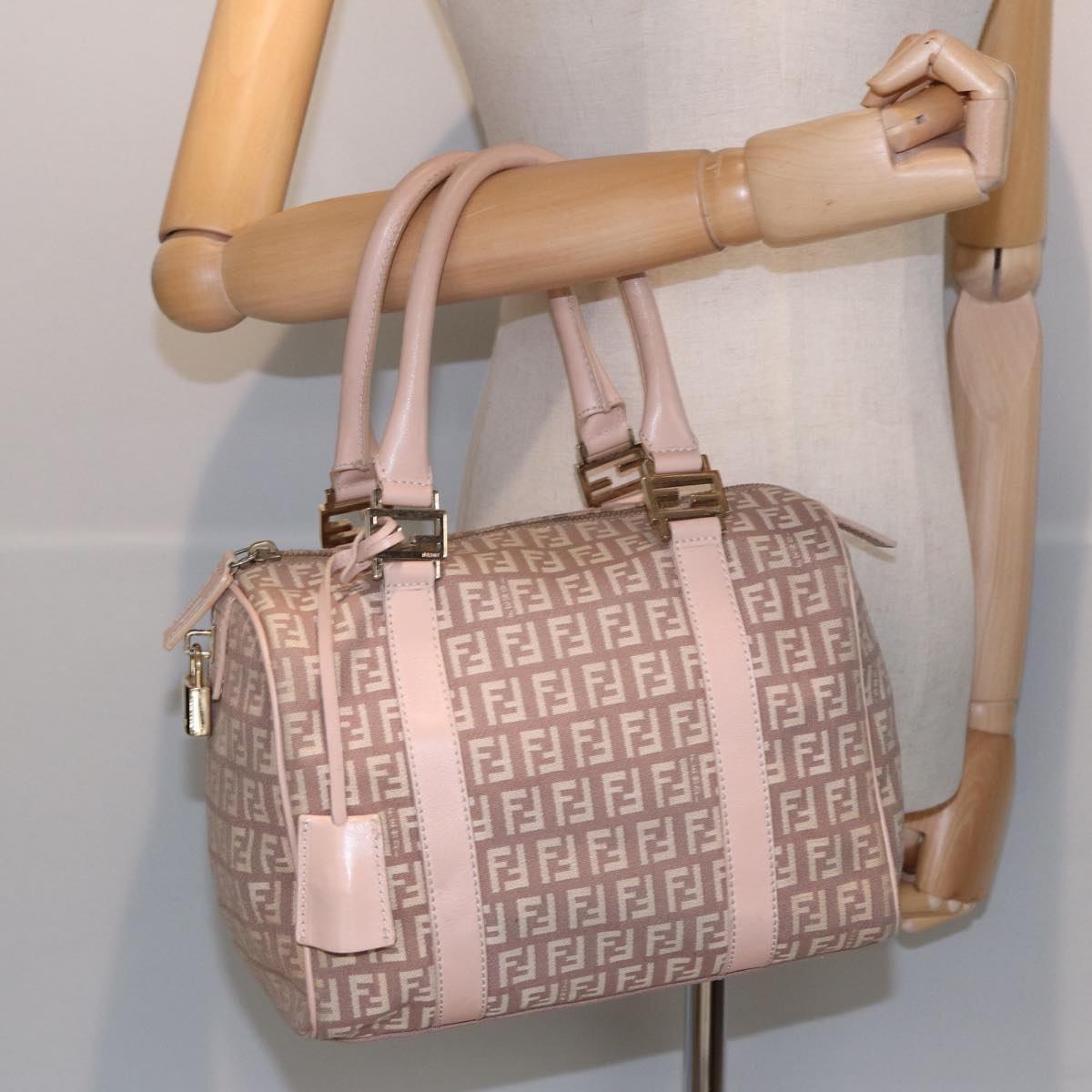 FENDI Zucchino Canvas Mini Boston Bag Pink82685