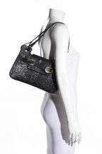 Fendi Vintage Black Leather Embossed Flower Handle Bag