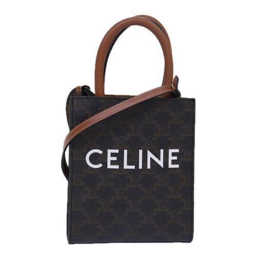 CELINE Triomphe Mini Particle Cabas Hand Bag PVC Leather 2way Black Auth 82739A