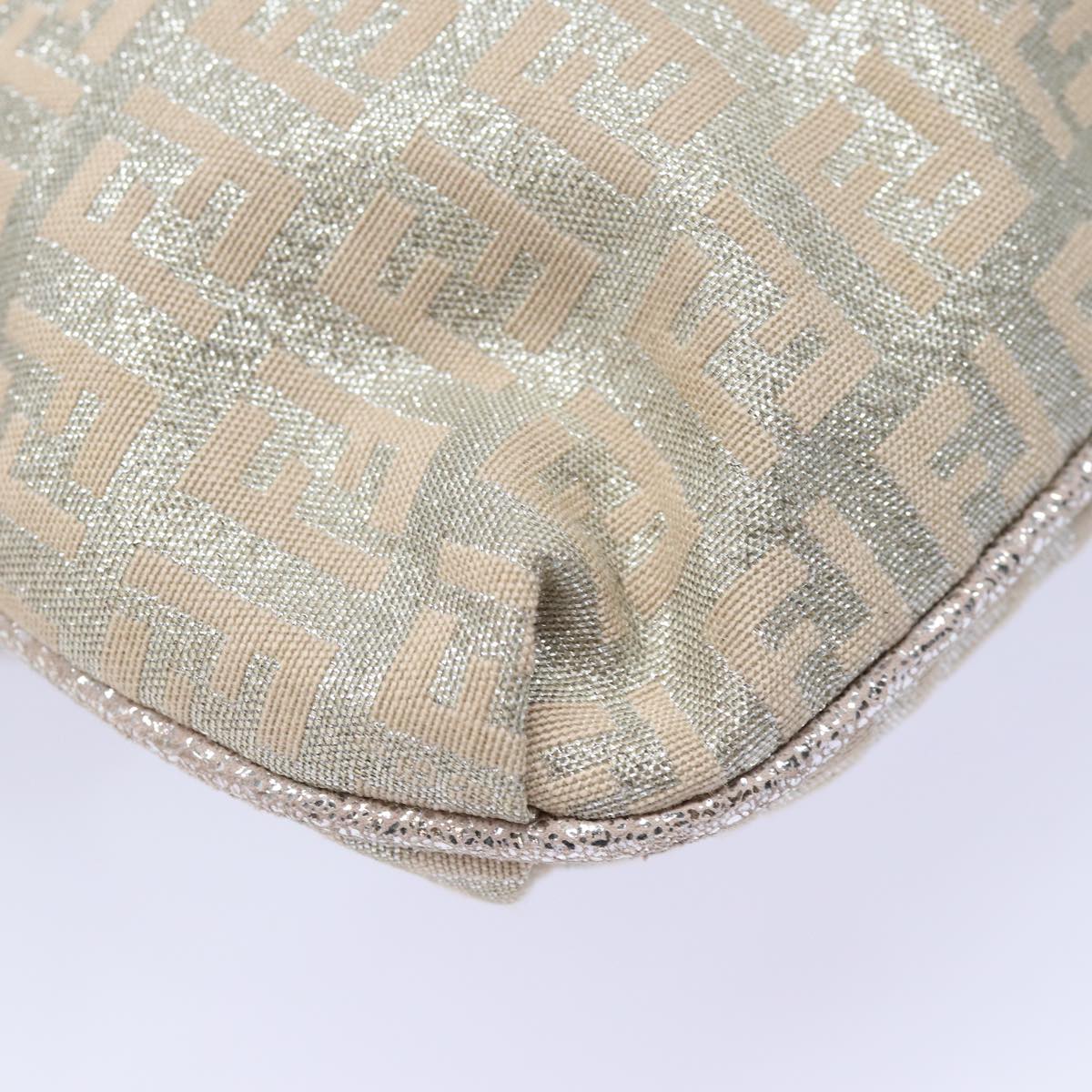 FENDI Zucchino Canvas Shoulder Bag Beige Pink Silver82744