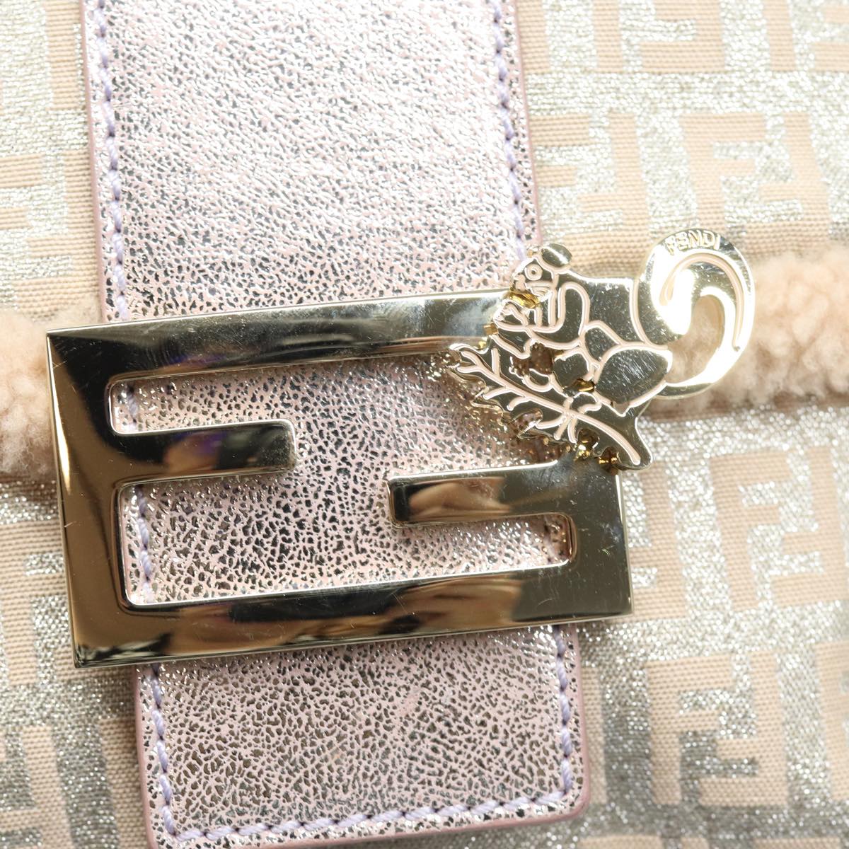 FENDI Zucchino Canvas Shoulder Bag Beige Pink Silver82744