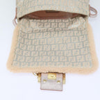 FENDI Zucchino Canvas Shoulder Bag Beige Pink Silver82744
