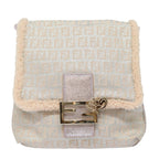 FENDI Zucchino Canvas Shoulder Bag Beige Pink Silver82744