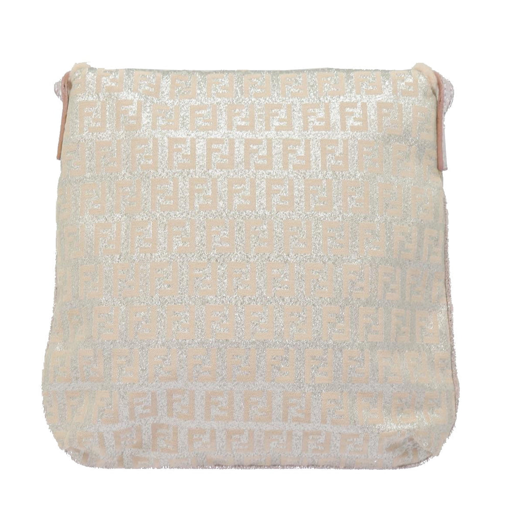 FENDI Zucchino Canvas Shoulder Bag Beige Pink Silver82744