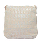FENDI Zucchino Canvas Shoulder Bag Beige Pink Silver82744