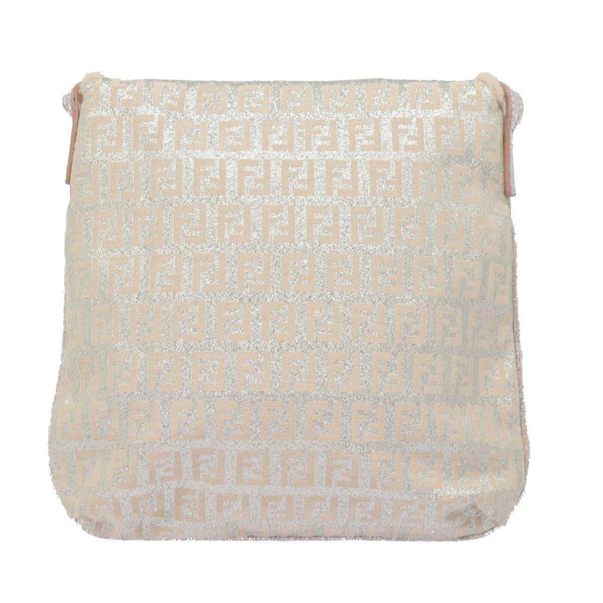 FENDI Zucchino Canvas Shoulder Bag Beige Pink Silver82744