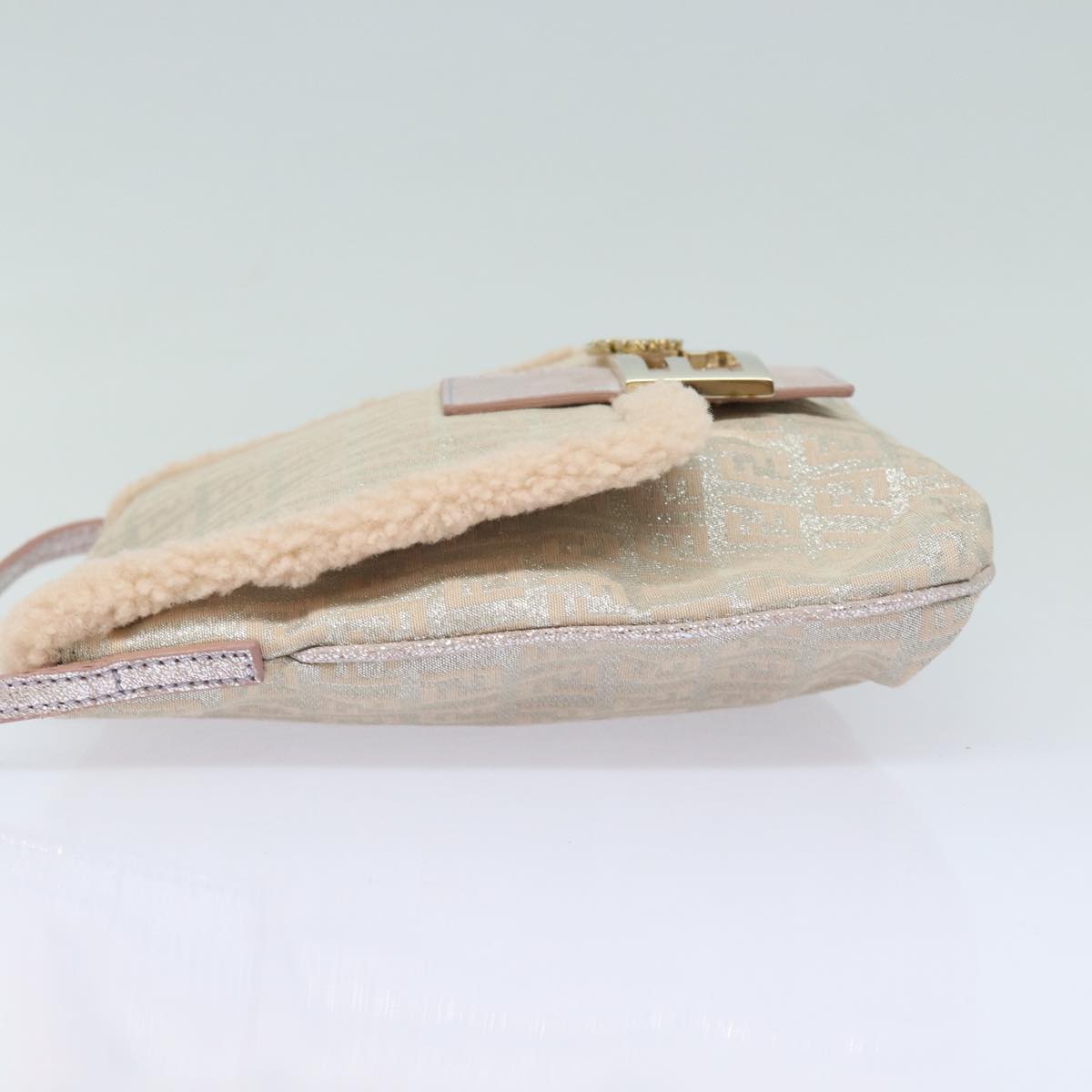 FENDI Zucchino Canvas Shoulder Bag Beige Pink Silver82744