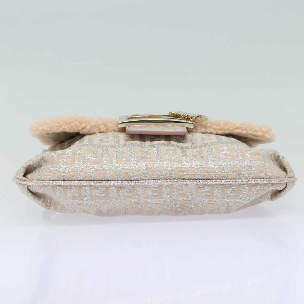 FENDI Zucchino Canvas Shoulder Bag Beige Pink Silver82744