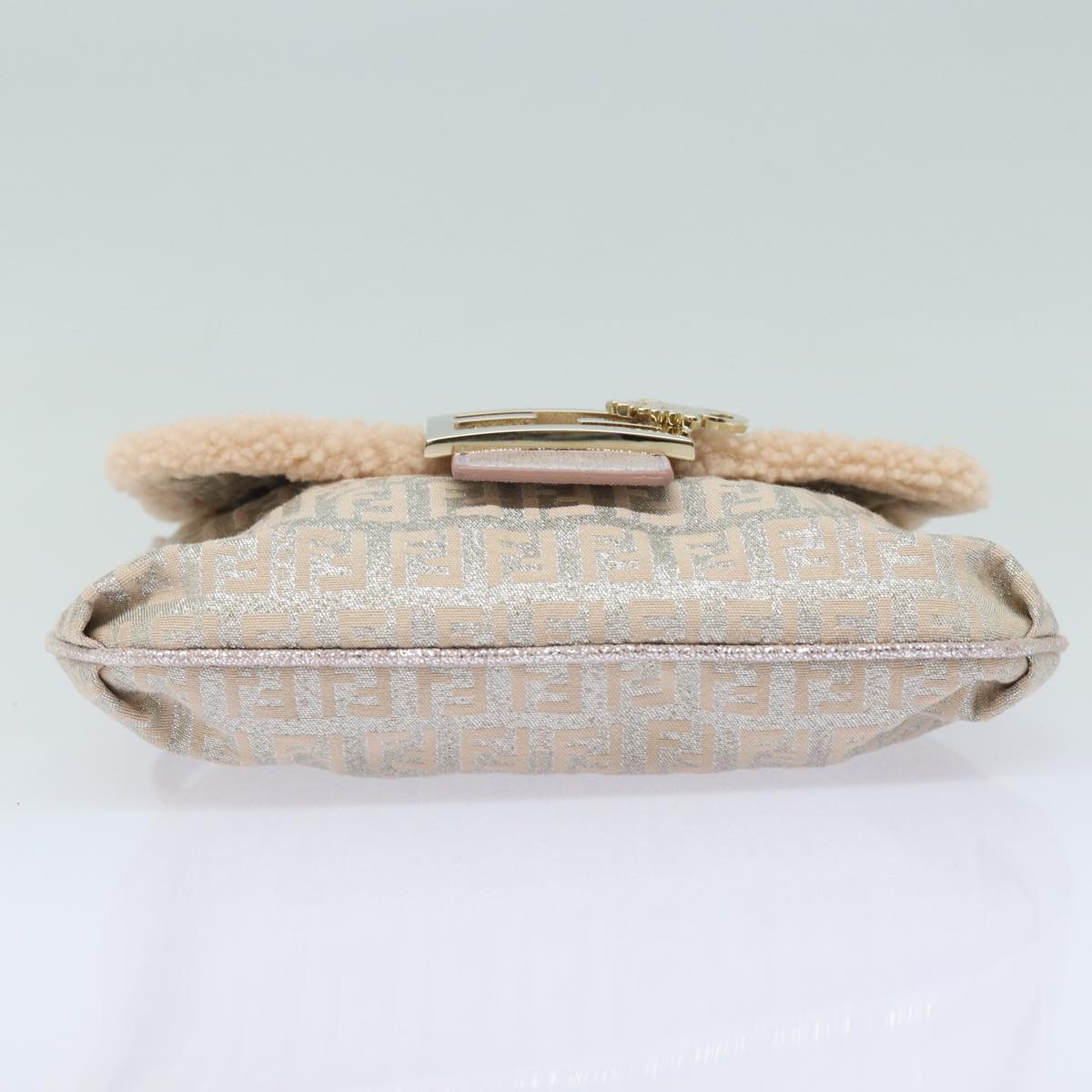 FENDI Zucchino Canvas Shoulder Bag Beige Pink Silver82744