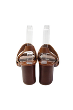 Chloe Women's Open Toe Block Heels Sling Back Leather Sandals Brown