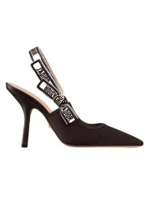 J'adior Embroidered Satin Cotton Slingback Heels Black Dior