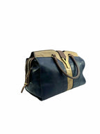 YVES SAINT LAURENT Cabas Handbag Navy, Beige Leather Solid Handbag
