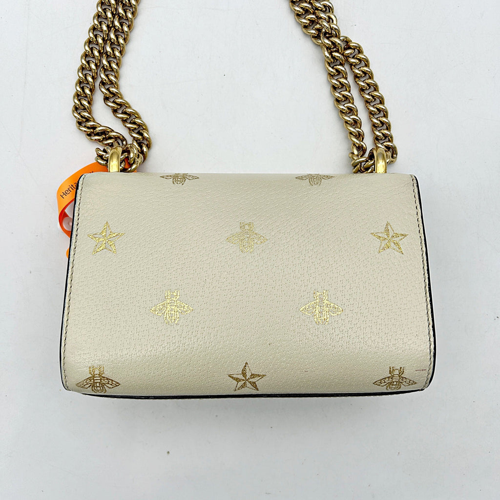 GUCCI Grained Calfskin Bee Star Small Padlock Shoulder Bag White  2505092204