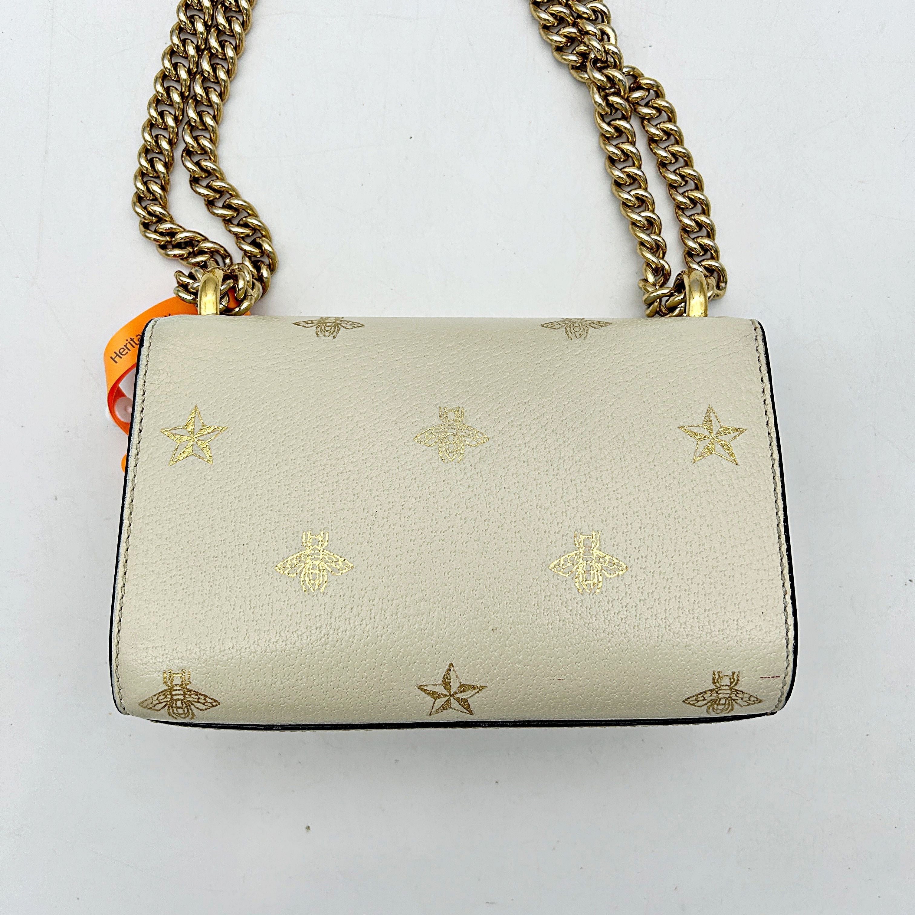 GUCCI Grained Calfskin Bee Star Small Padlock Shoulder Bag White  2505092204